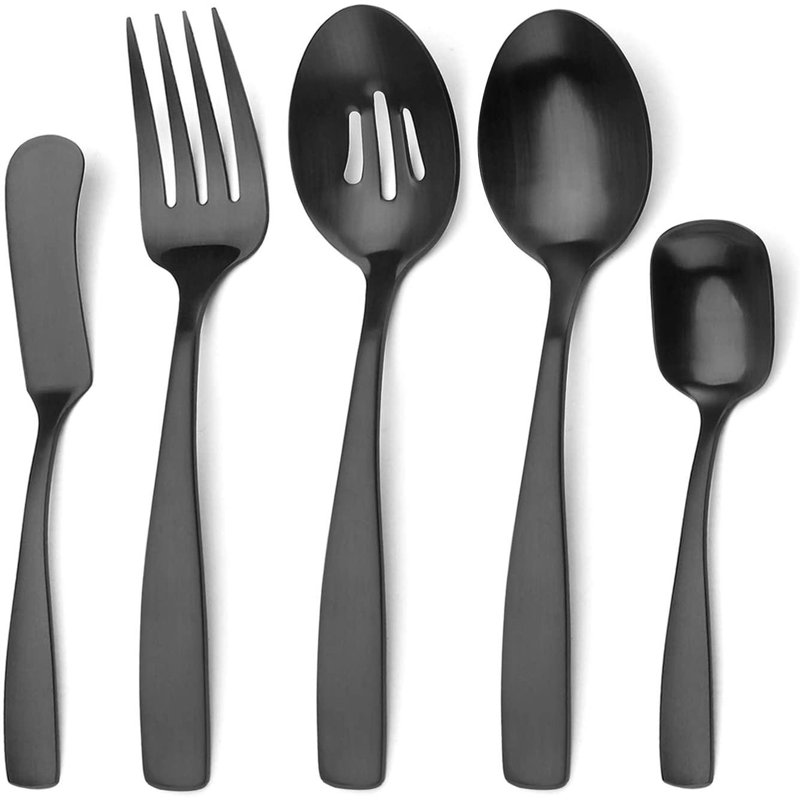 Latitude Run® Serving Utensils Set, Matte Black 5Piece Hostess Set
